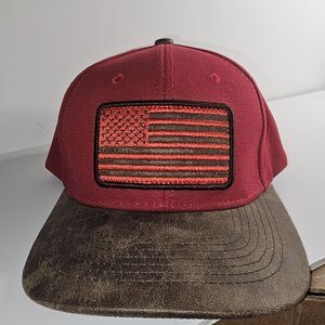 Pit Bull Mens Baseball Hat Leather American Flag Patch And Visor Red Brown Snap
